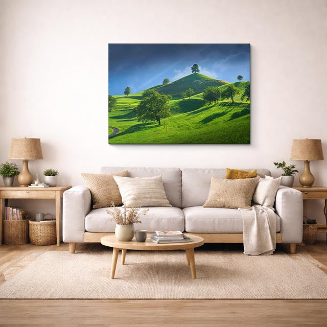 cuadro canvas bosques y naturaleza árboles verdes colina suave horizontal