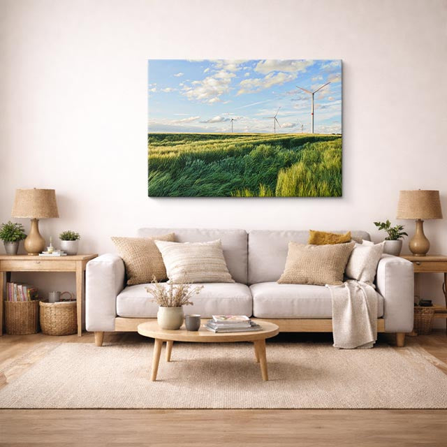 cuadro canvas bosques y naturaleza campo abierto molinos de viento horizontal
