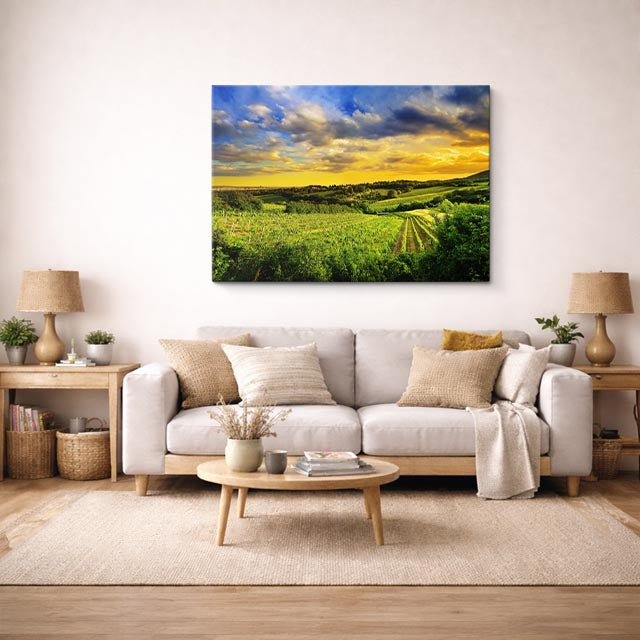 cuadro canvas bosques y naturaleza llanura atardecer dramático horizontal