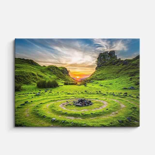 cuadro canvas bosques y naturaleza colina verde círculo piedras horizontal