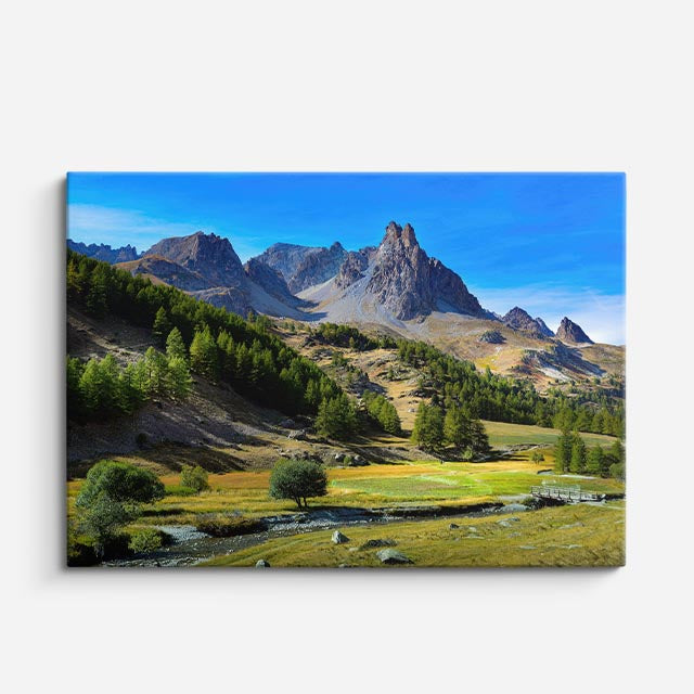 cuadro canvas bosques y naturaleza cordillera picos cielo azul horizontal