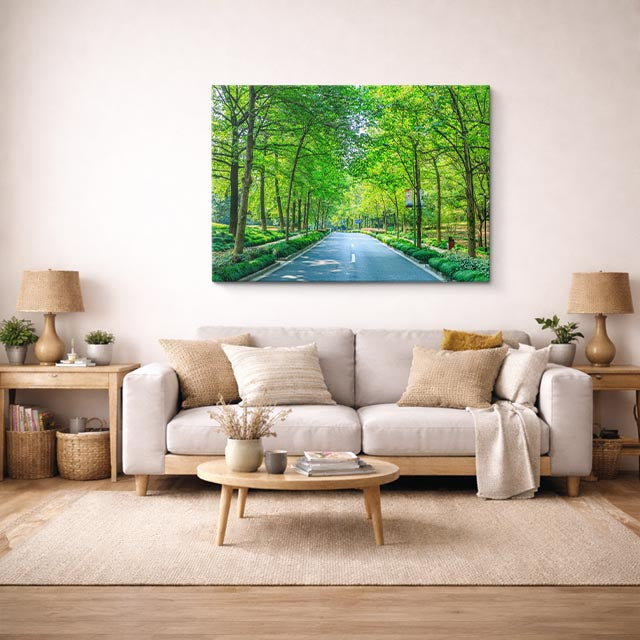 cuadro canvas bosques y naturaleza túnel de árboles carretera verde horizontal