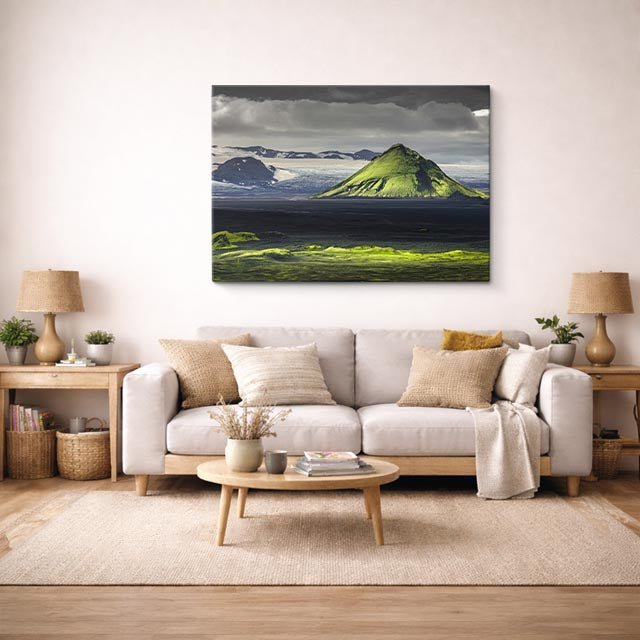 cuadro canvas bosques y naturaleza volcán negro lago oscuro horizontal