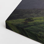 cuadro canvas bosques y naturaleza montaña cabaña atardecer naranja horizontal