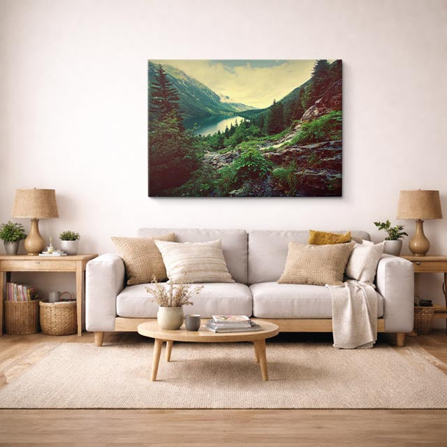 cuadro canvas bosques y naturaleza lago rojo otoñal montañas horizontal