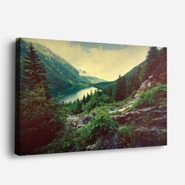 cuadro canvas bosques y naturaleza lago rojo otoñal montañas horizontal