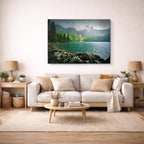 cuadro canvas bosques y naturaleza lago verde montañas nevadas horizontal