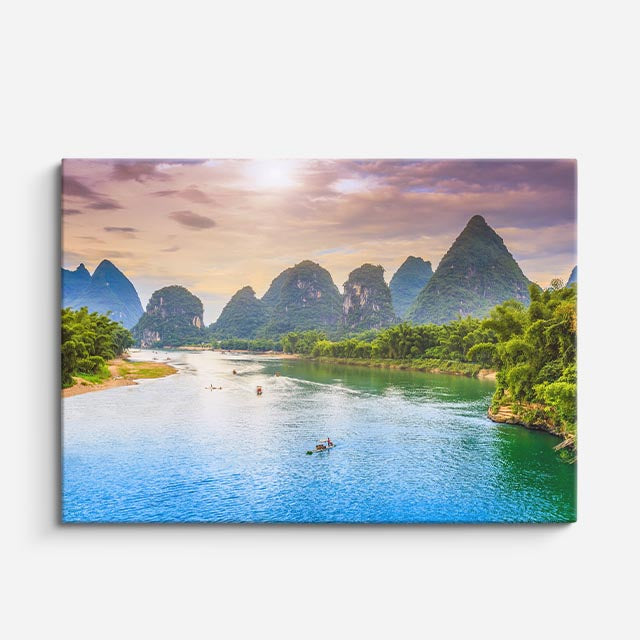 cuadro canvas bosques y naturaleza montañas china río azul horizontal