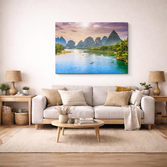 cuadro canvas bosques y naturaleza montañas china río azul horizontal