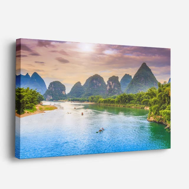 cuadro canvas bosques y naturaleza montañas china río azul horizontal