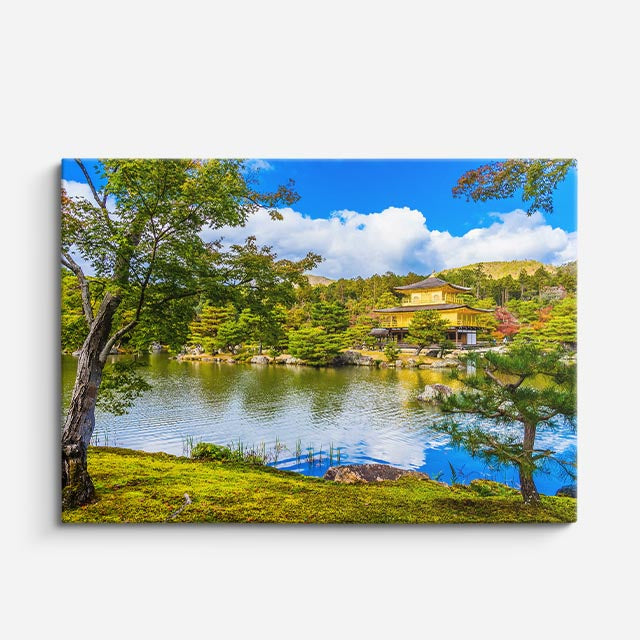 cuadro canvas bosques y naturaleza lago azul árbol orilla horizontal