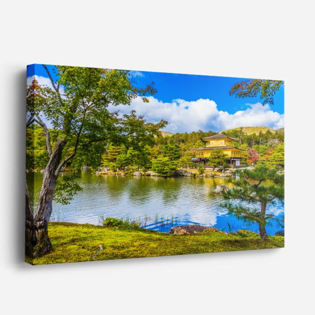 cuadro canvas bosques y naturaleza lago azul árbol orilla horizontal