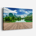 cuadro canvas bosques y naturaleza muelle lago montañas verdes horizontal