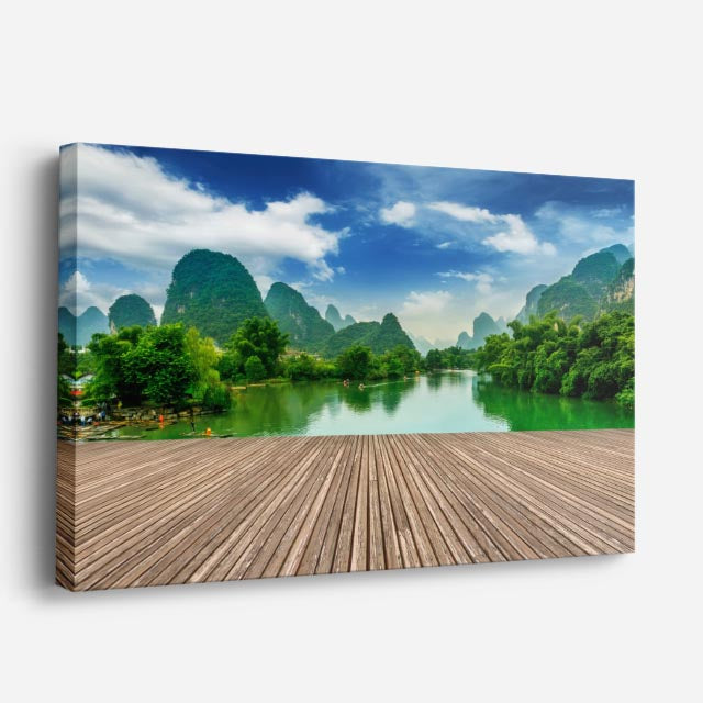 cuadro canvas bosques y naturaleza muelle lago montañas verdes horizontal