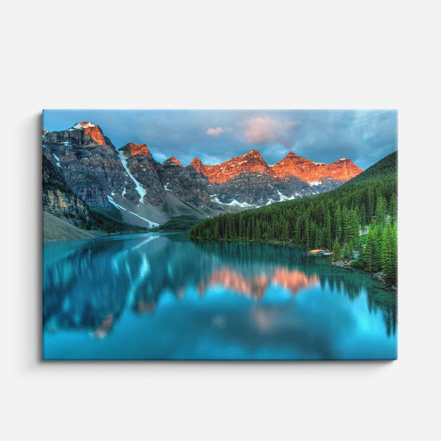 cuadro canvas bosques y naturaleza lago moraine montañas rojas horizontal