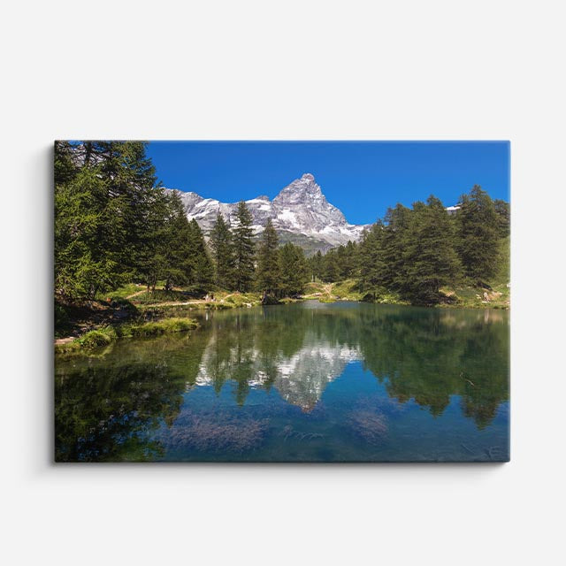 cuadro canvas bosques y naturaleza lago espejo montañas nevadas horizontal