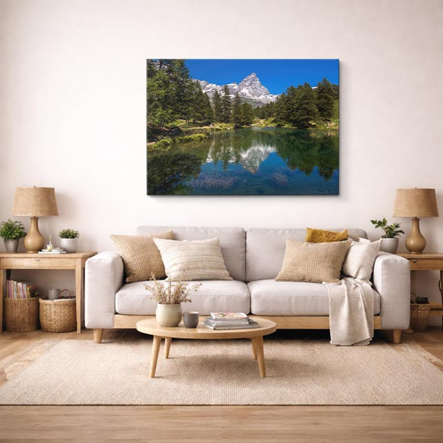 cuadro canvas bosques y naturaleza lago espejo montañas nevadas horizontal