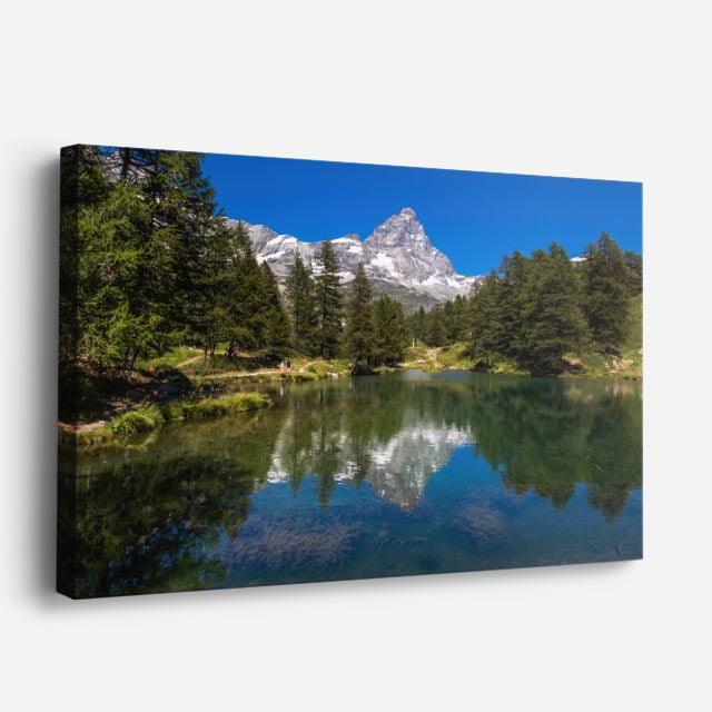 cuadro canvas bosques y naturaleza lago espejo montañas nevadas horizontal