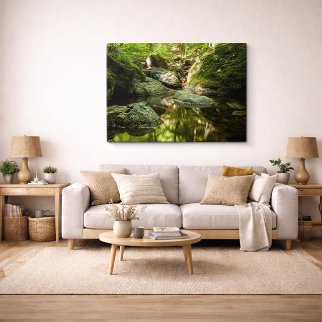 cuadro canvas bosques y naturaleza arroyo cristalino rocas musgo horizontal