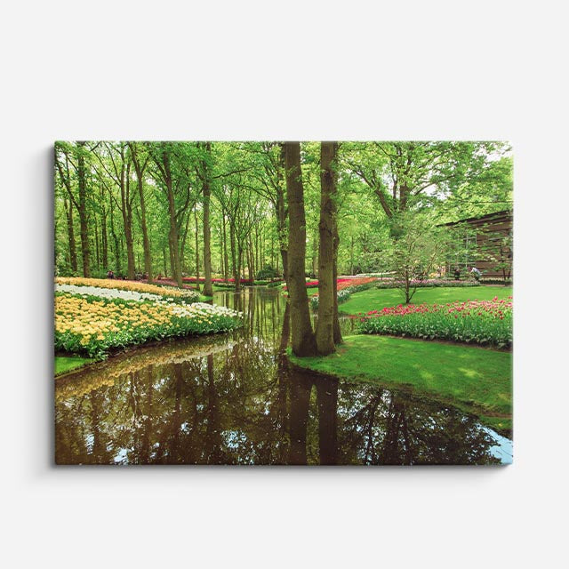 cuadro canvas bosques y naturaleza estanque bosque flores coloridas horizontal