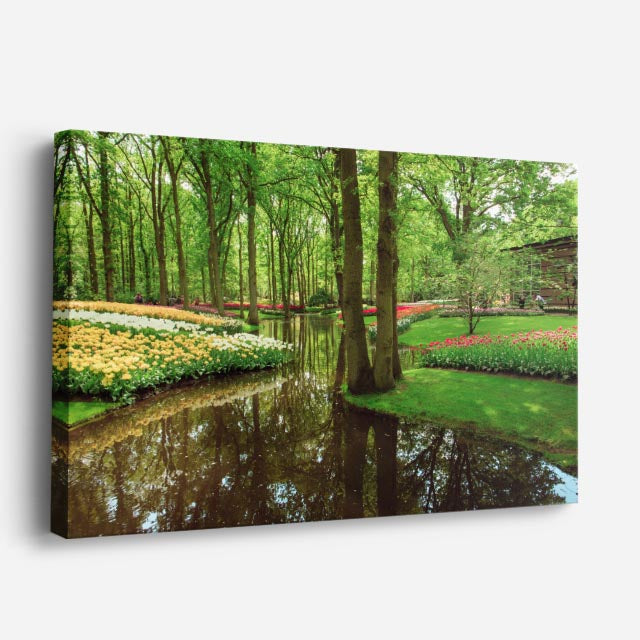 cuadro canvas bosques y naturaleza estanque bosque flores coloridas horizontal
