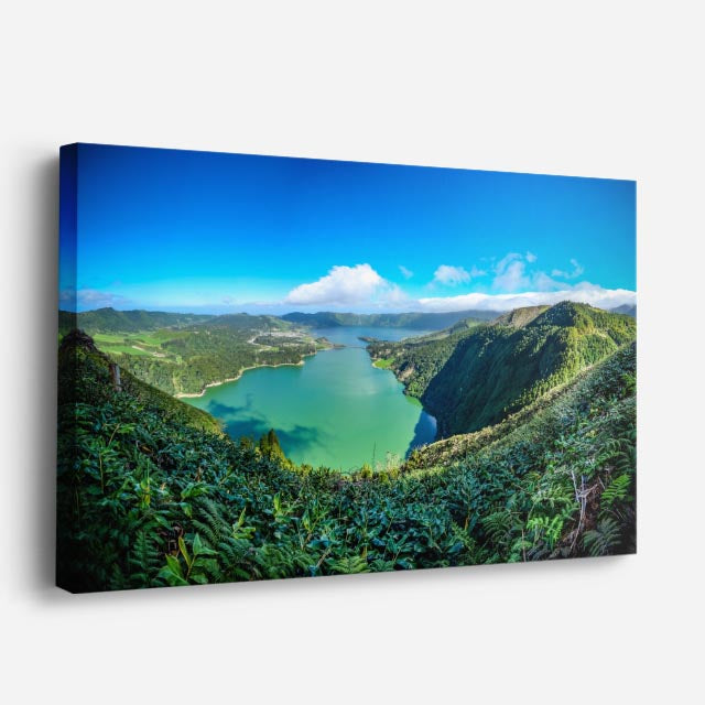 cuadro canvas bosques y naturaleza lago volcánico vista aérea horizontal