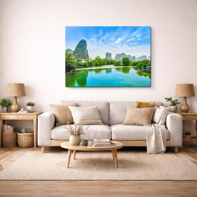 cuadro canvas bosques y naturaleza lago turquesa montañas china horizontal