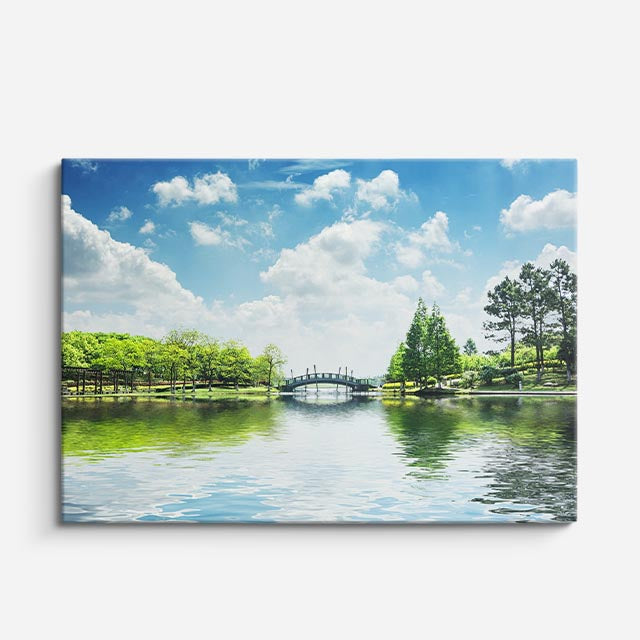 cuadro canvas bosques y naturaleza laguna puente árbol solitario horizontal