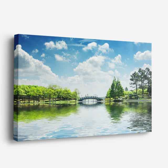 cuadro canvas bosques y naturaleza laguna puente árbol solitario horizontal
