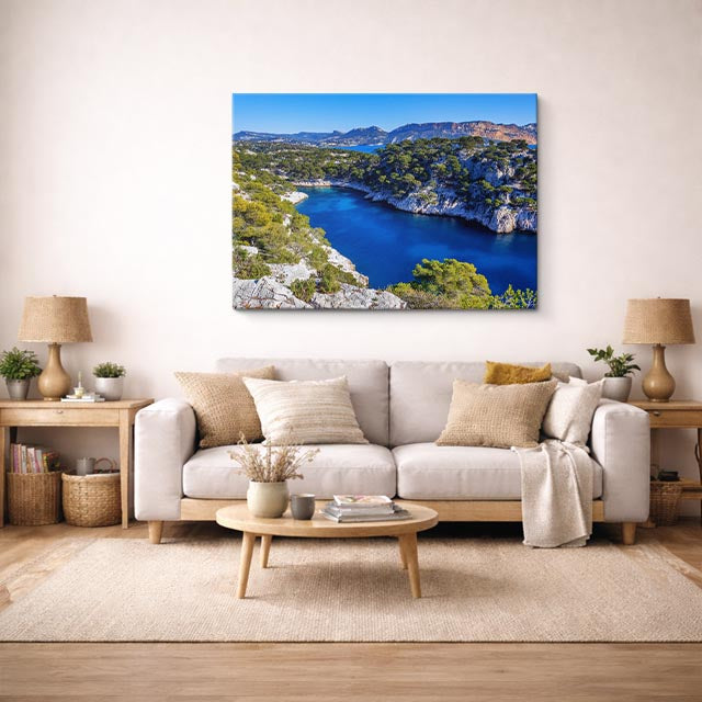 cuadro canvas bosques y naturaleza acantilado río azul profundo horizontal