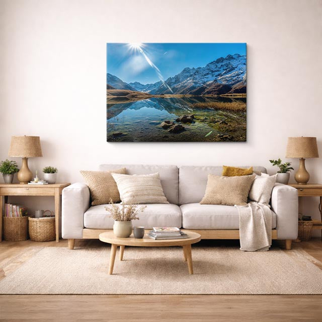 cuadro canvas bosques y naturaleza lago alpino reflejos nevados horizontal