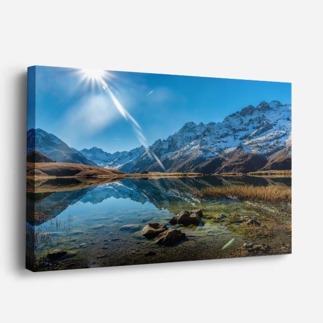 cuadro canvas bosques y naturaleza lago alpino reflejos nevados horizontal