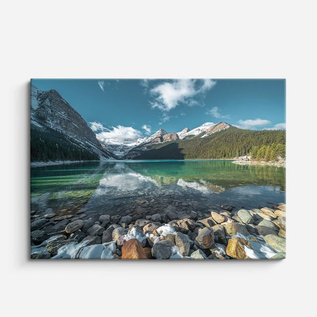 cuadro canvas bosques y naturaleza lago esmeralda montañas nevadas horizontal