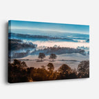cuadro canvas bosques y naturaleza árboles niebla mañana otoñal horizontal