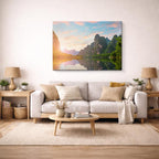 cuadro canvas bosques y naturaleza lago chino amanecer naranja horizontal