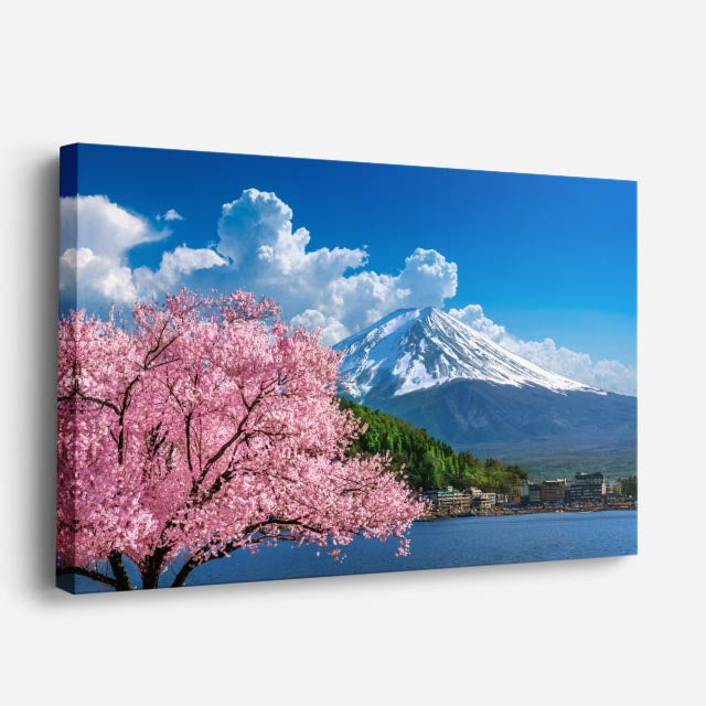 cuadro canvas bosques y naturaleza cerezo rosa monte fuji horizontal
