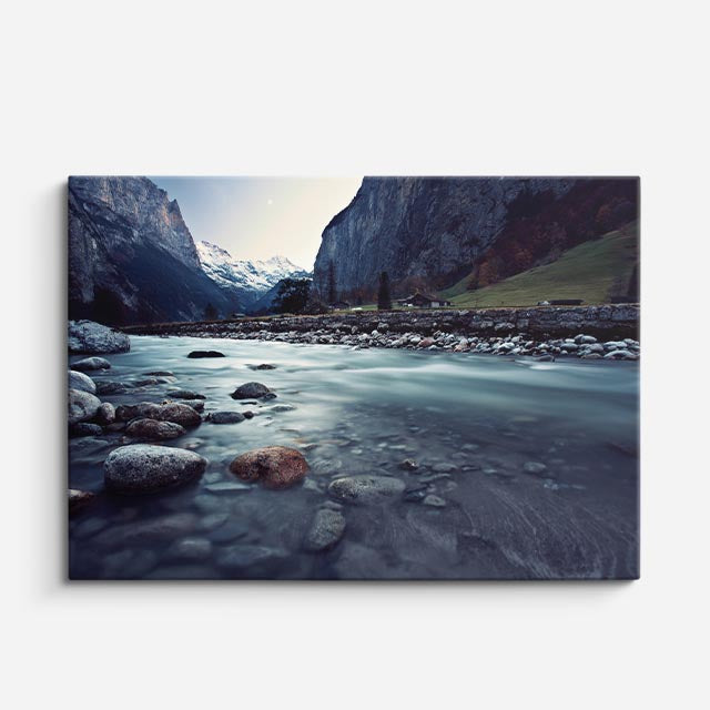 cuadro canvas bosques y naturaleza río glaciar montaña gris horizontal