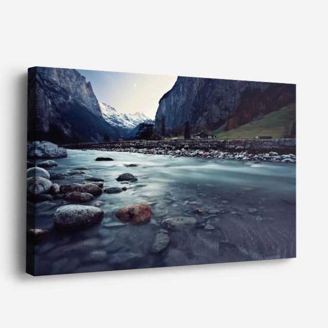cuadro canvas bosques y naturaleza río glaciar montaña gris horizontal
