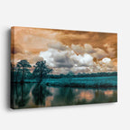 cuadro canvas bosques y naturaleza árbol seco lago teal nublado horizontal