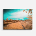 cuadro canvas bosques y naturaleza camino otoñal teal dramático horizontal