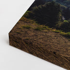 cuadro canvas bosques y naturaleza montaña banco rojo atardecer horizontal