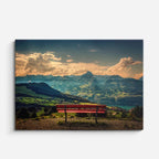 cuadro canvas bosques y naturaleza montaña banco rojo atardecer horizontal