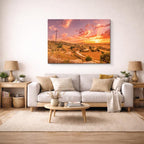 cuadro canvas bosques y naturaleza atardecer molino cielo rosa horizontal