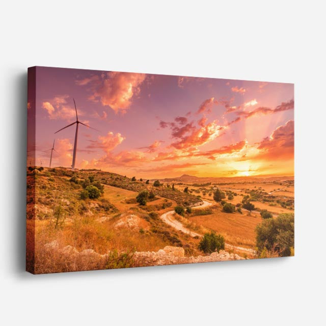 cuadro canvas bosques y naturaleza atardecer molino cielo rosa horizontal