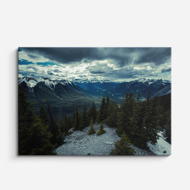 cuadro canvas bosques y naturaleza montañas nevadas bosque oscuro horizontal