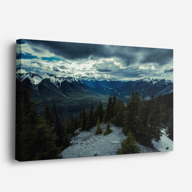 cuadro canvas bosques y naturaleza montañas nevadas bosque oscuro horizontal