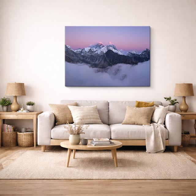 cuadro canvas bosques y naturaleza lago rosa montañas nevadas horizontal