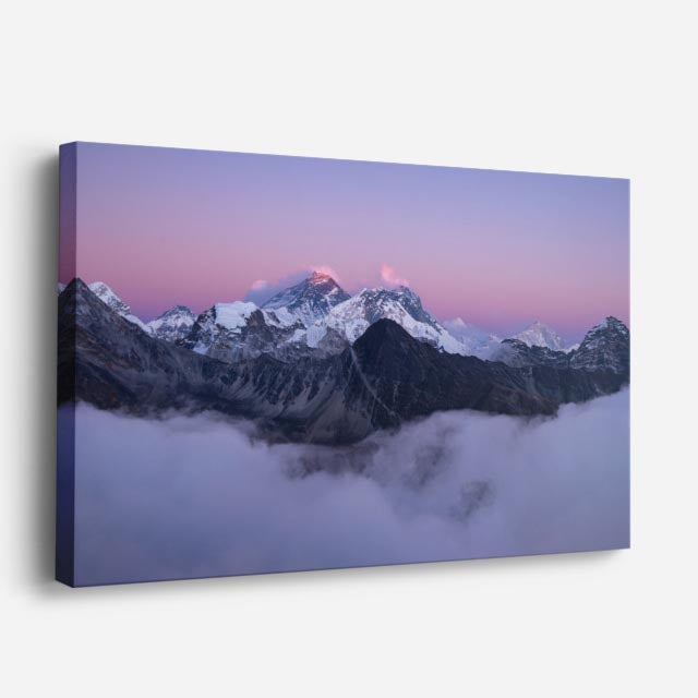cuadro canvas bosques y naturaleza lago rosa montañas nevadas horizontal
