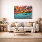 cuadro canvas bosques y naturaleza lago turquesa otoño rojo horizontal