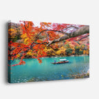 cuadro canvas bosques y naturaleza lago turquesa otoño rojo horizontal